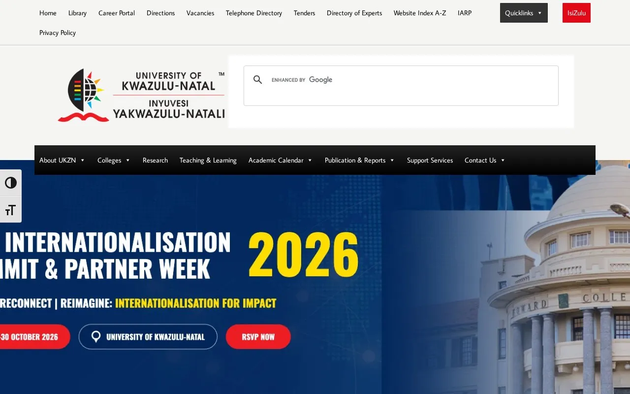 University of KwaZulu-Natal homepage screenshot