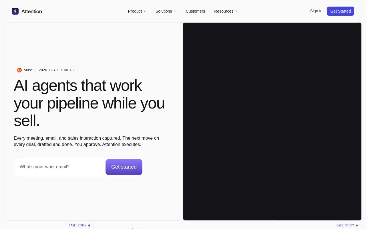 Attention homepage screenshot
