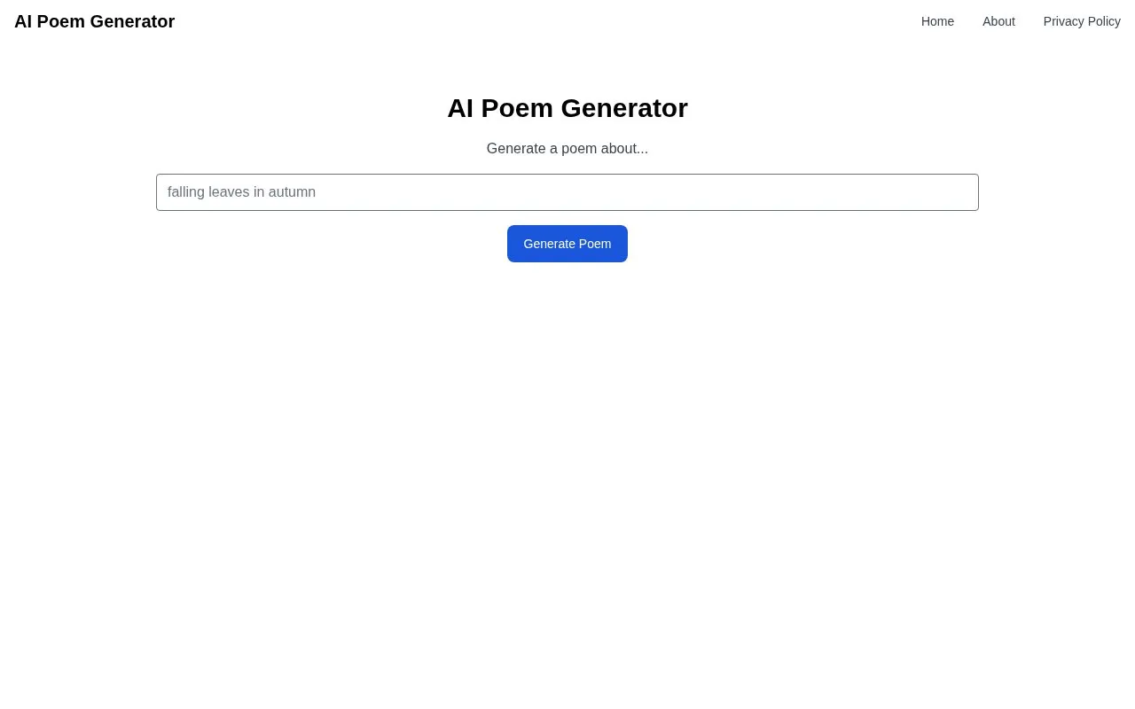 AI Poem Generator homepage screenshot