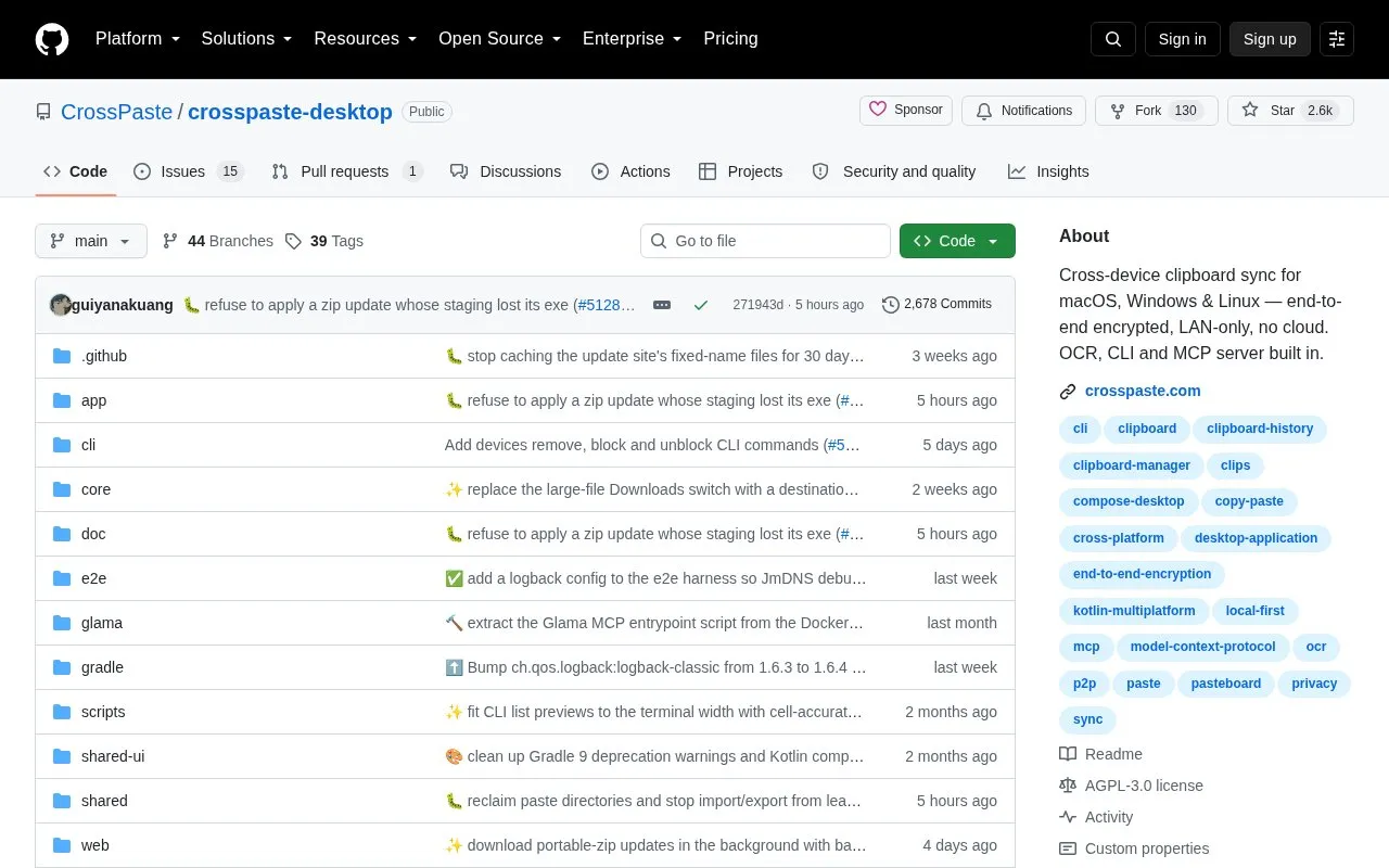 Crosspaste Desktop homepage screenshot