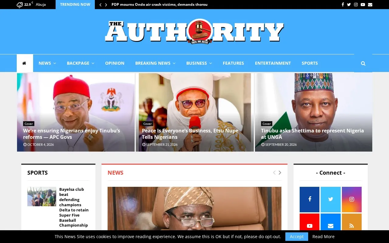 The Authority (newspaper) homepage screenshot