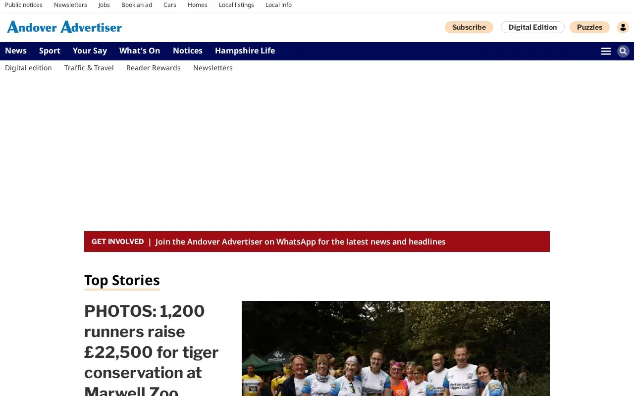 Andover Advertiser homepage screenshot
