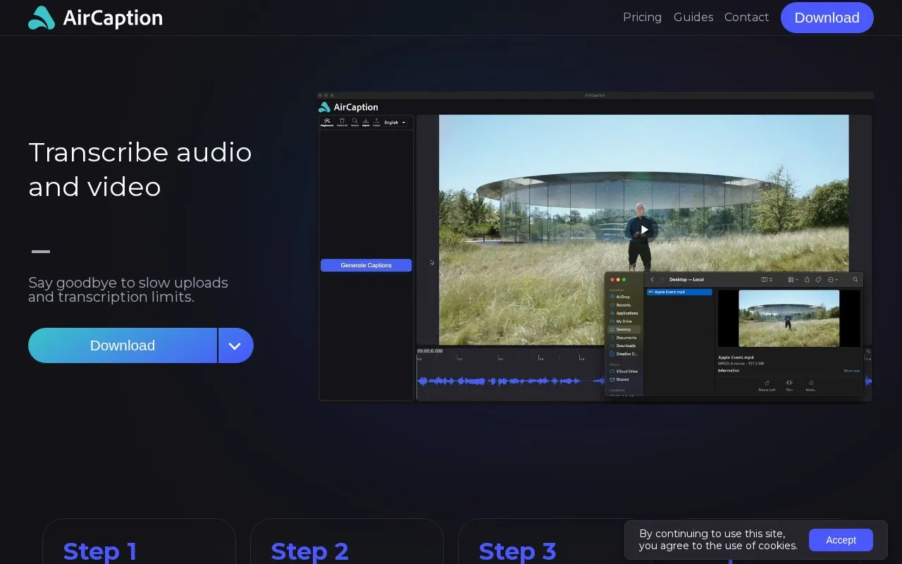 AirCaption homepage screenshot