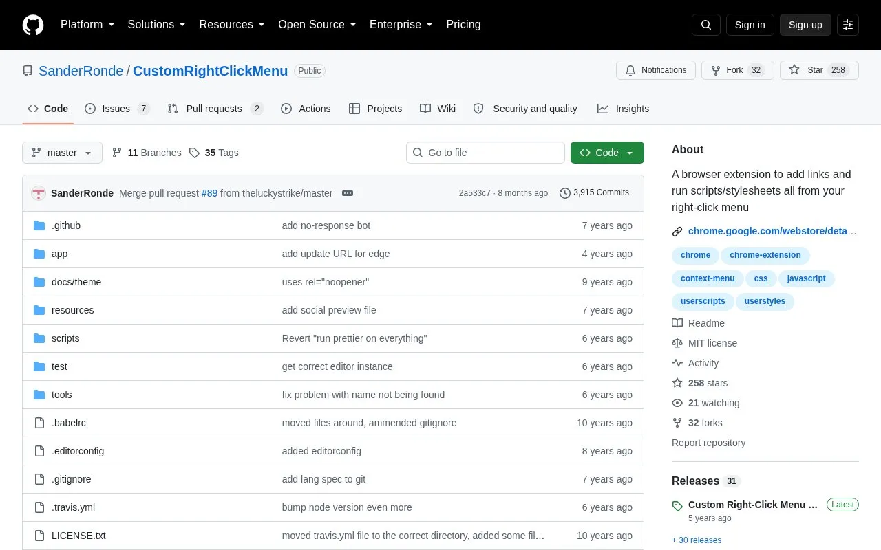 CustomRightClickMenu homepage screenshot