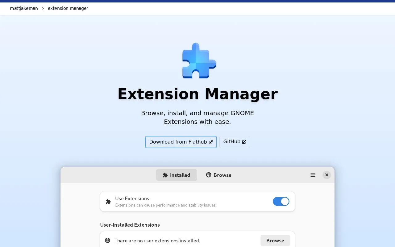 Extension Manager homepage screenshot