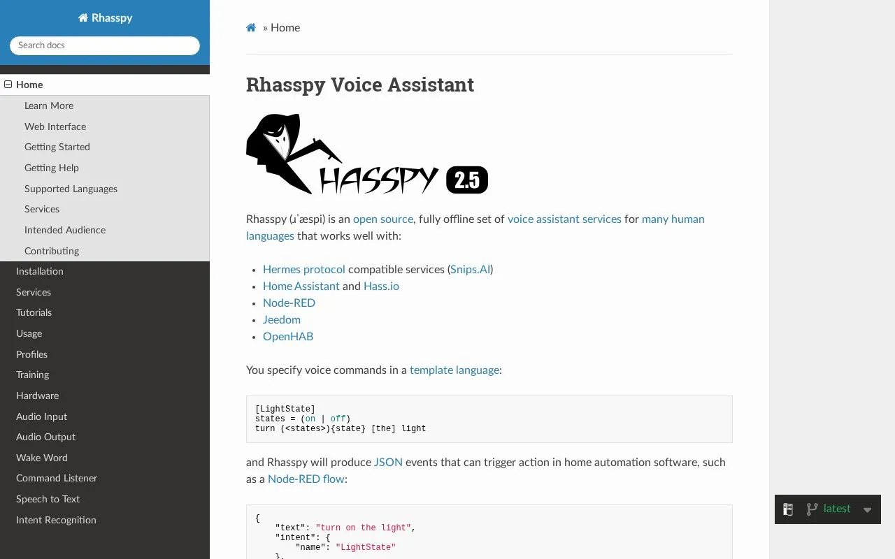 Rhasspy homepage screenshot