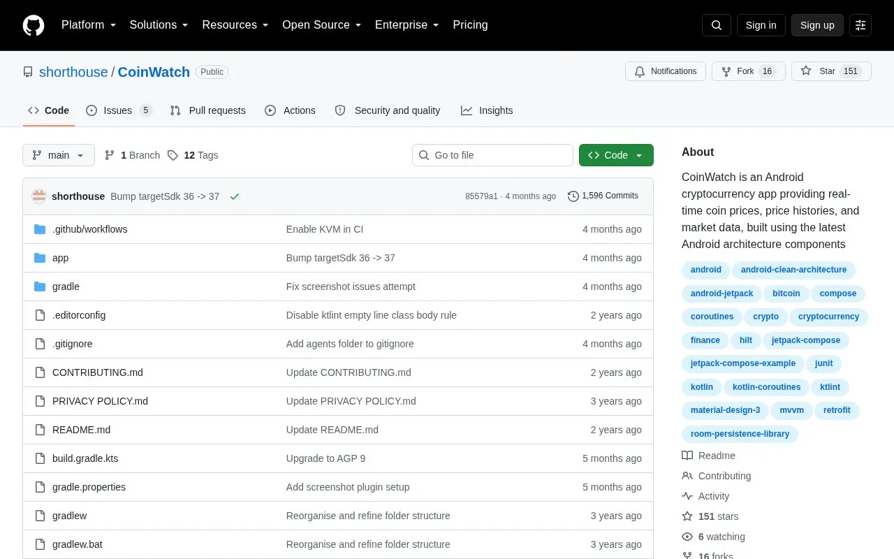 CoinWatch homepage screenshot