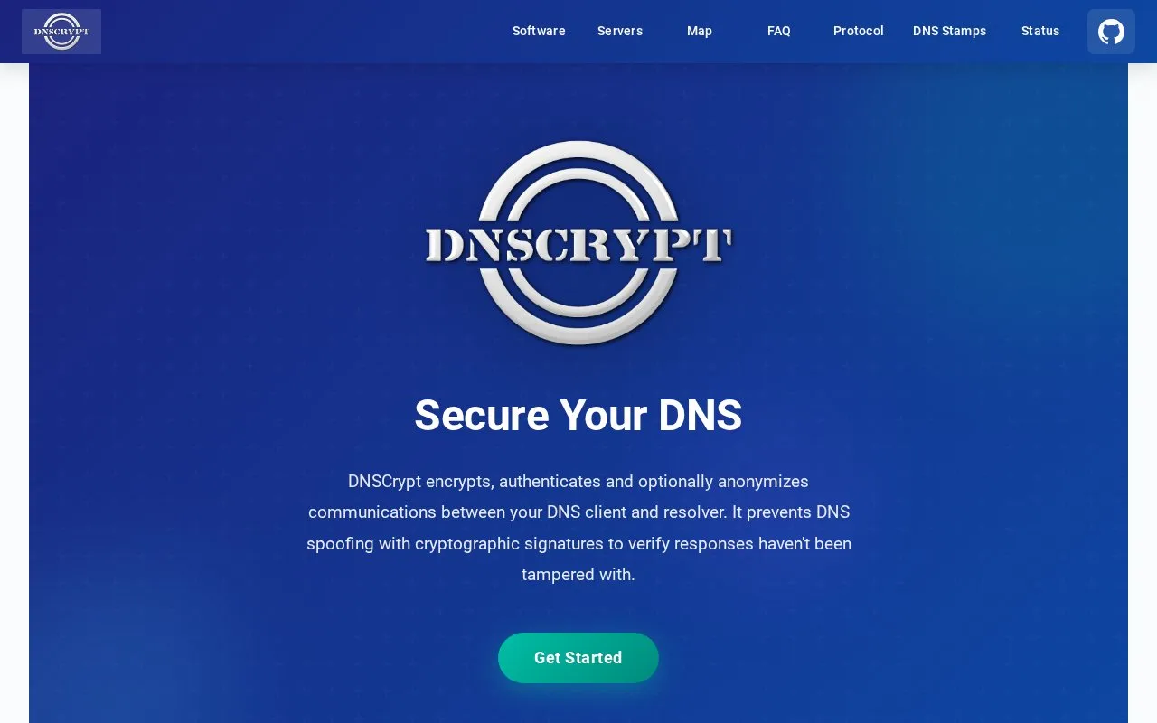 DNSCrypt homepage screenshot