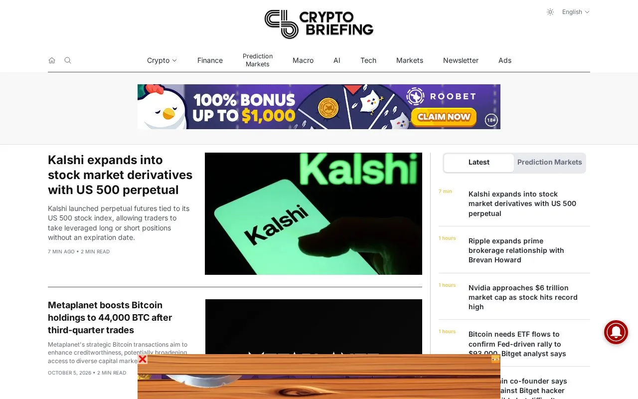 Crypto Briefing homepage screenshot