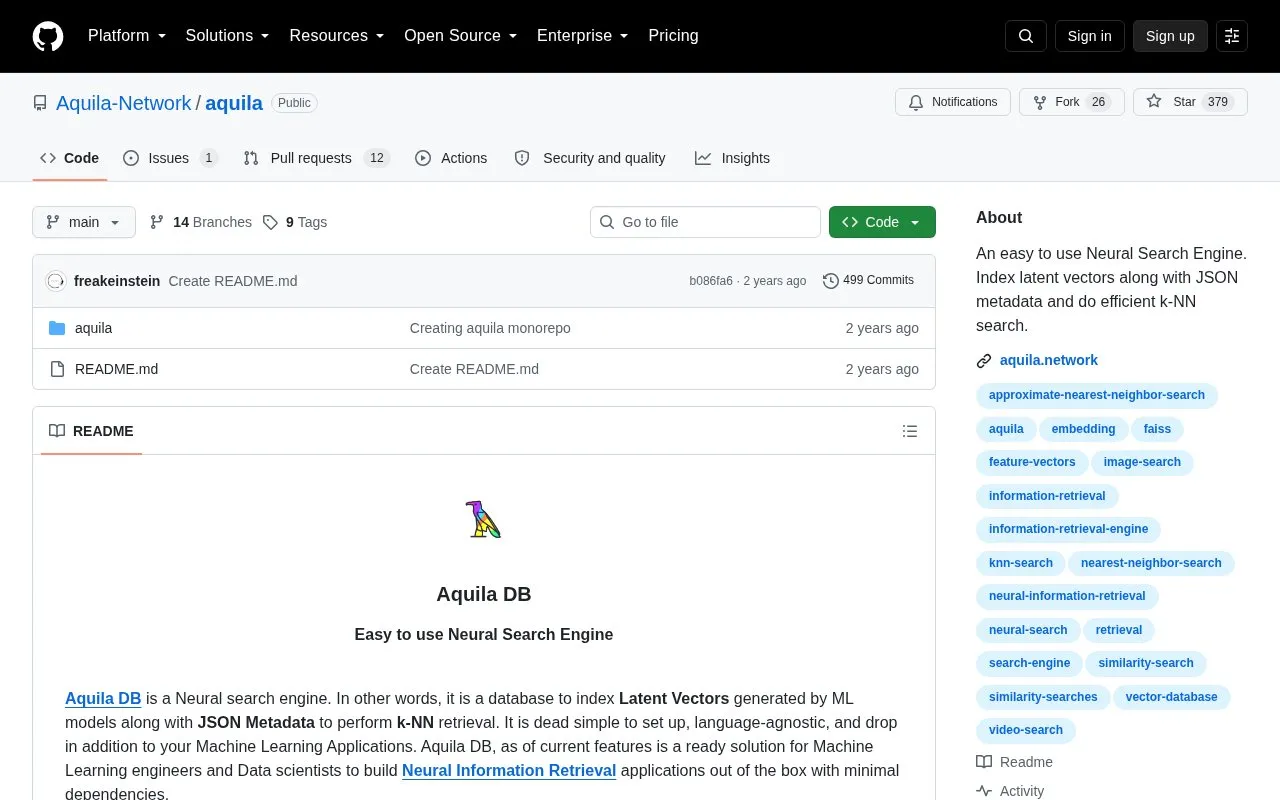 AquilaDB homepage screenshot