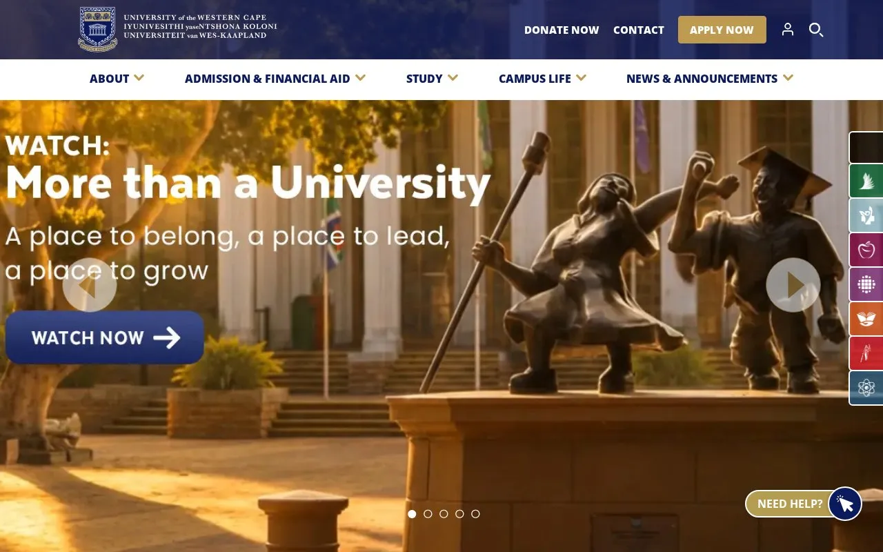 University of the Western Cape homepage screenshot