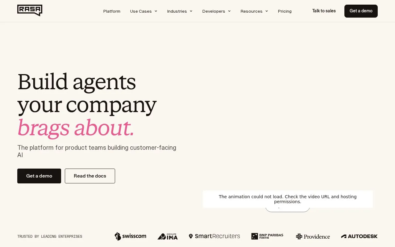 Rasa homepage screenshot