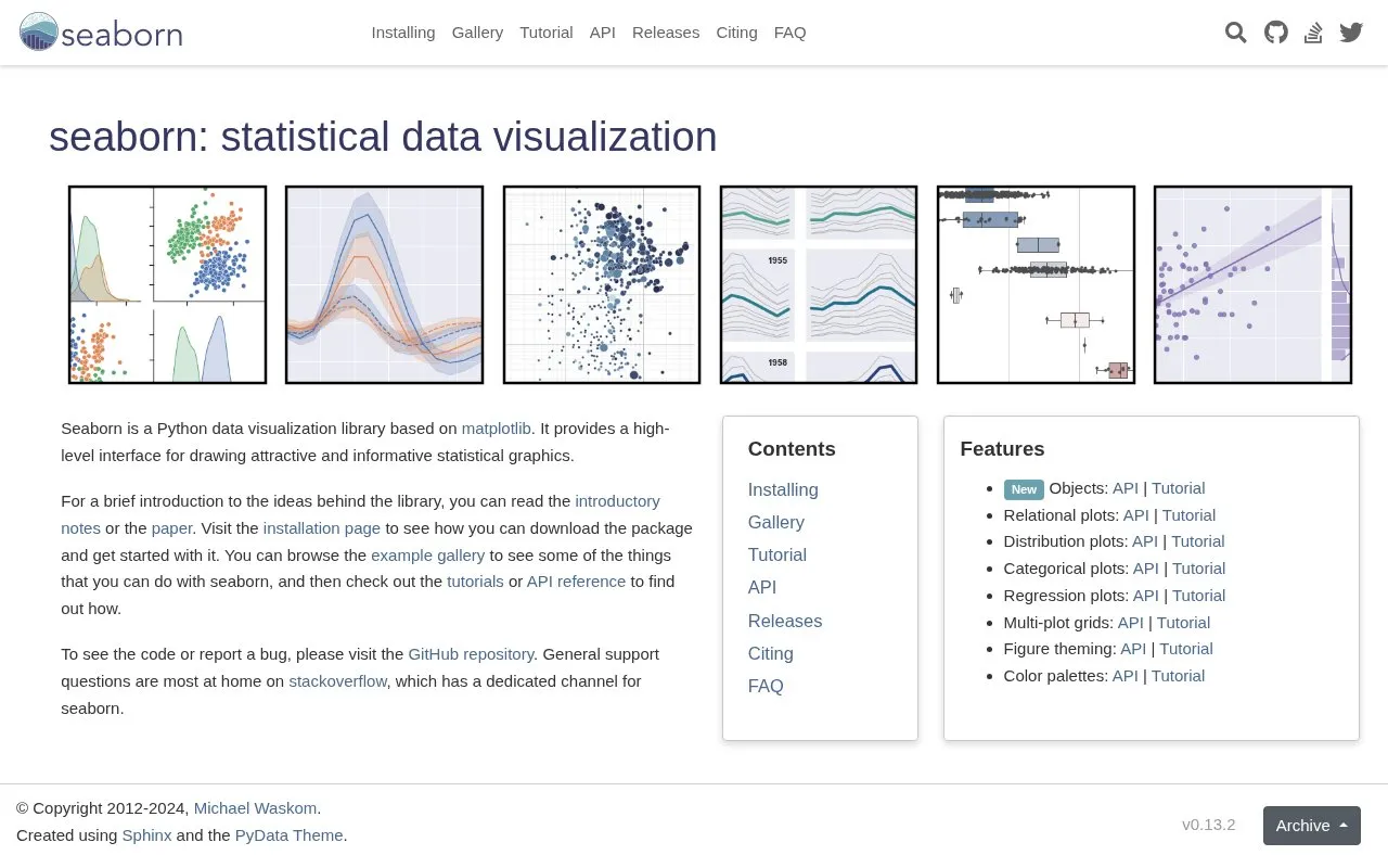 Seaborn homepage screenshot