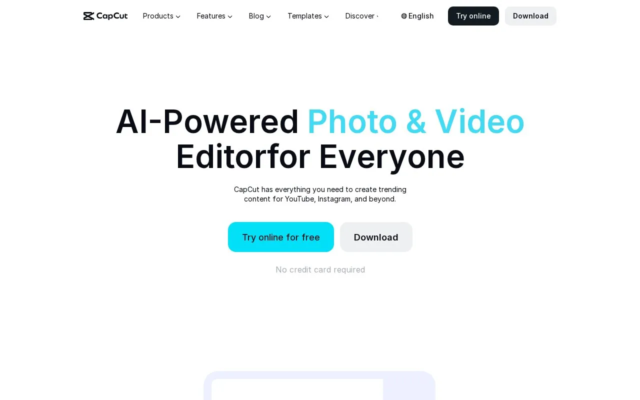 CapCut homepage screenshot