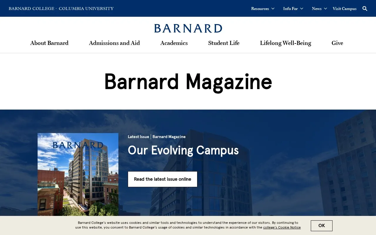 Barnard Magazine homepage screenshot