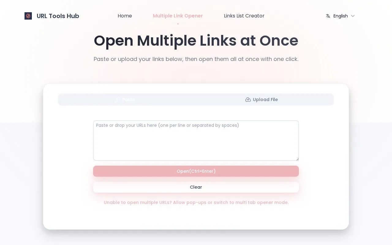 Multiple Link Opener homepage screenshot