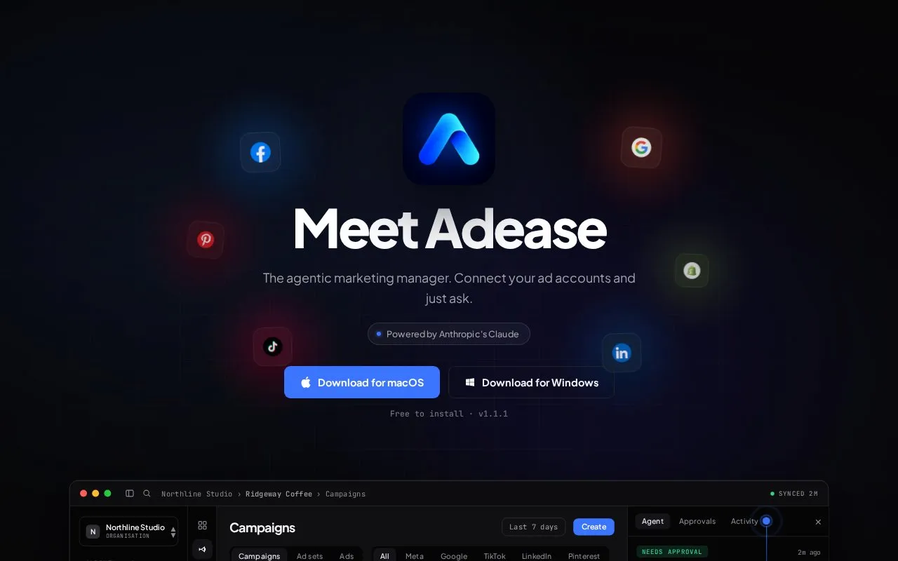 Adease homepage screenshot