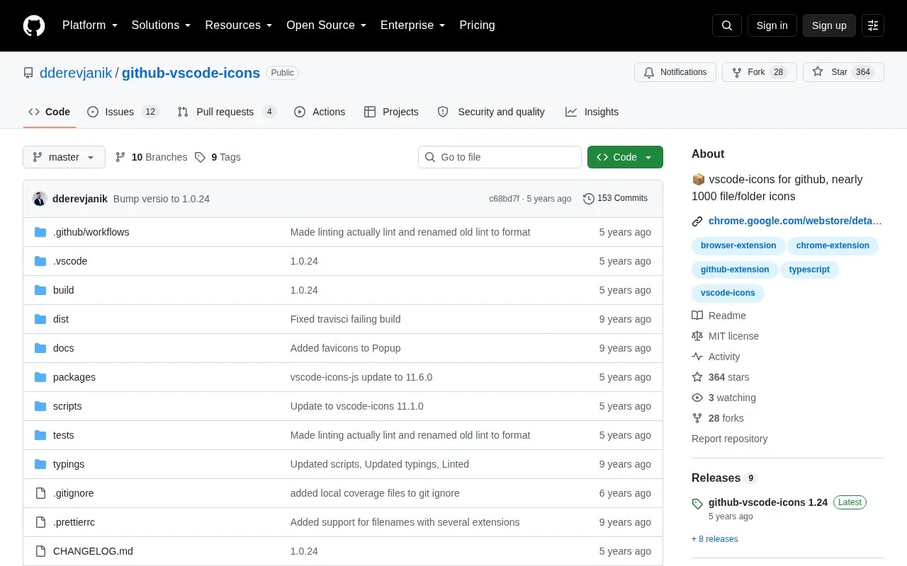 github-vscode-icons homepage screenshot