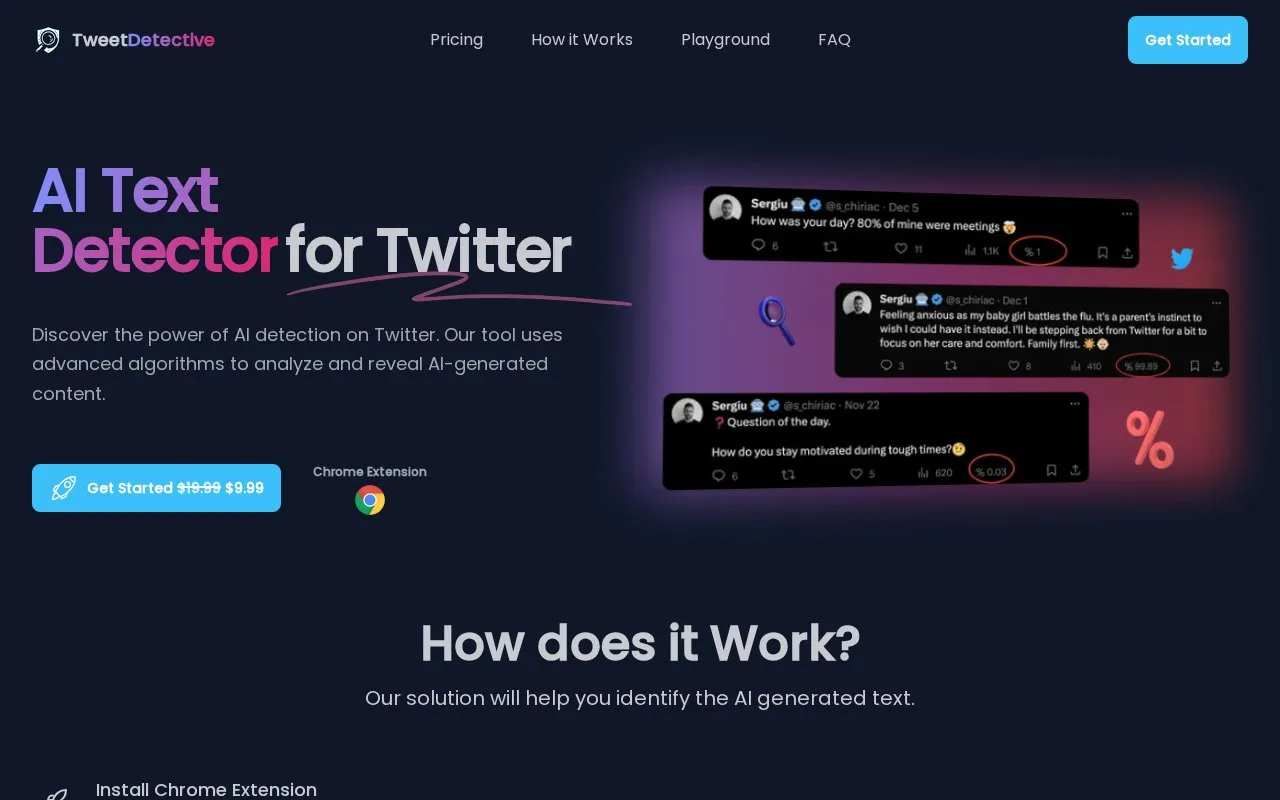 TweetDetective homepage screenshot