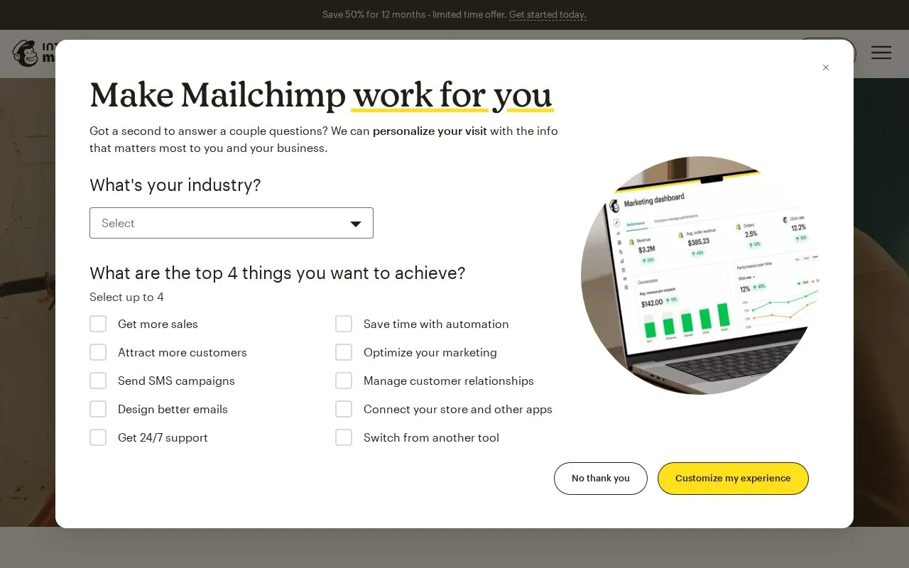Mailchimp homepage screenshot