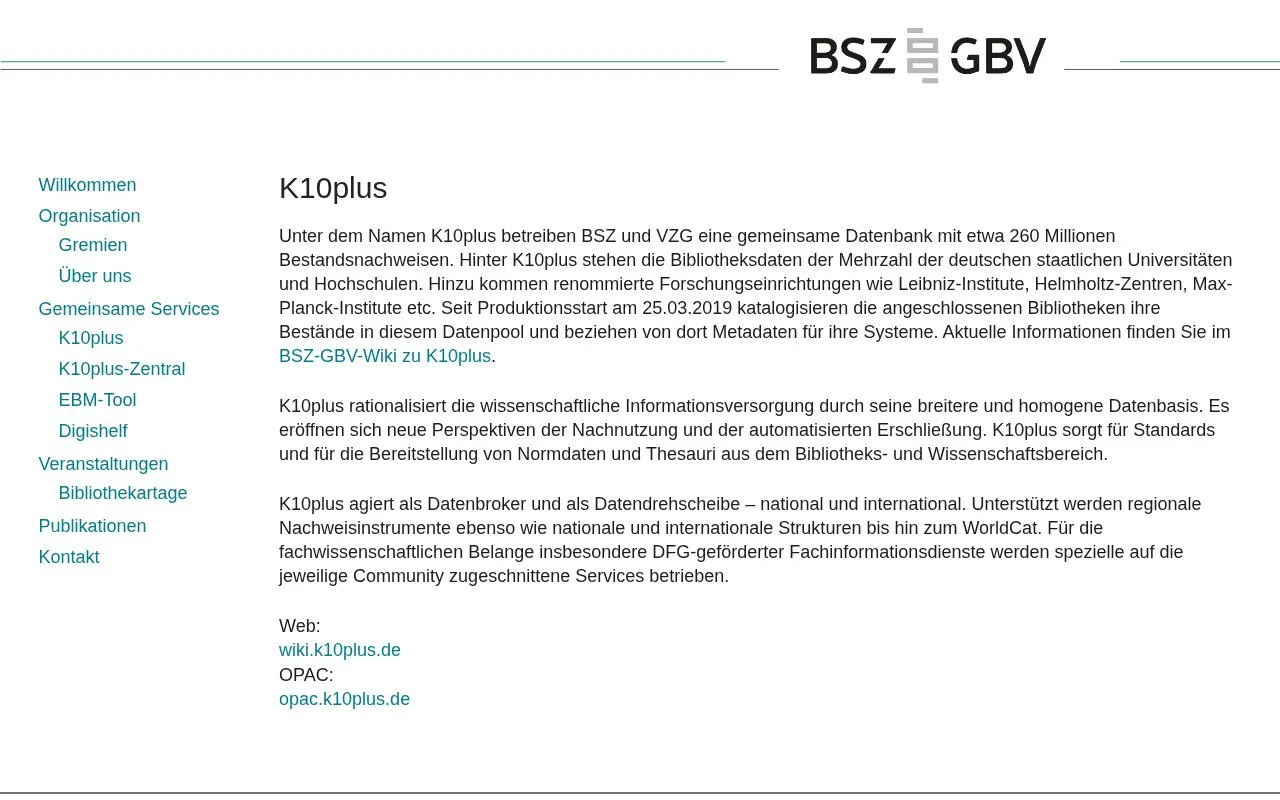 K10plus homepage screenshot