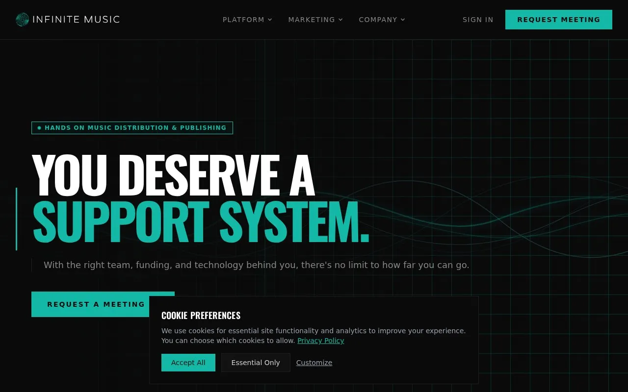 Infinite Music homepage screenshot