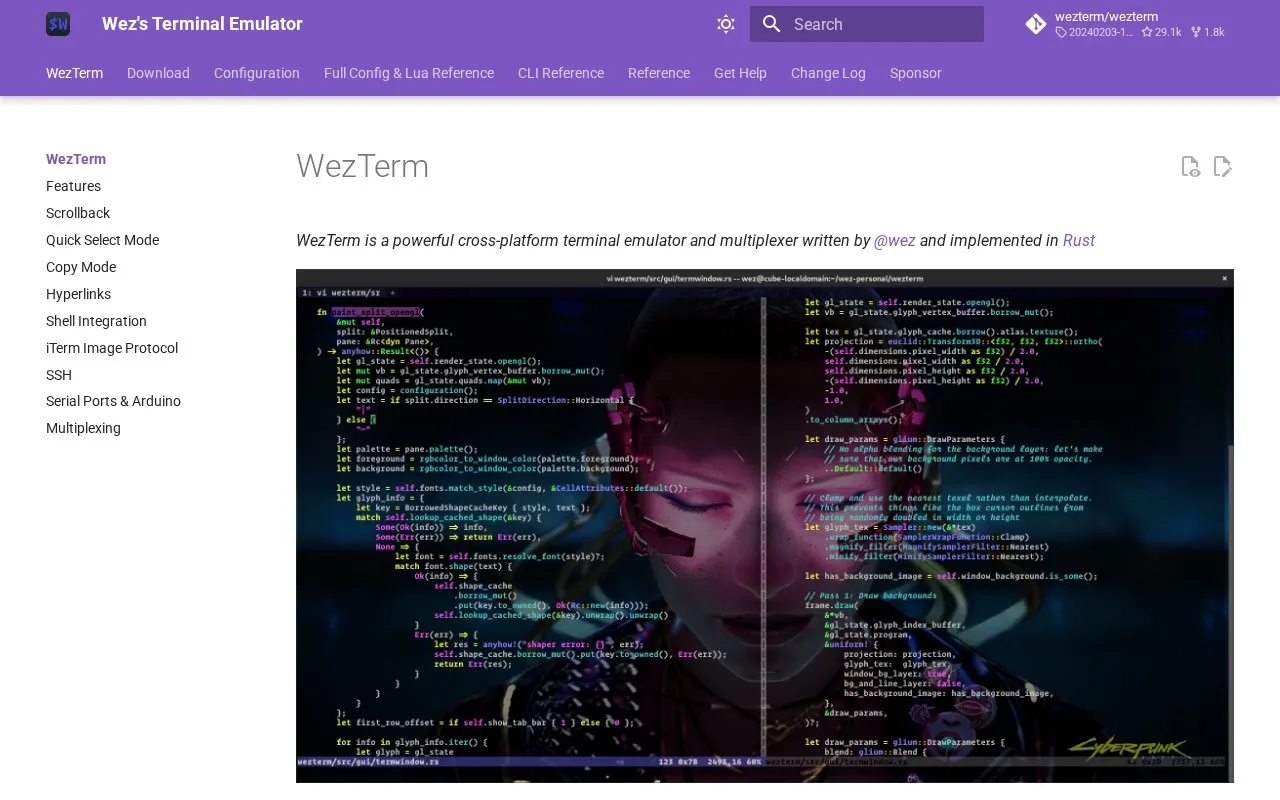 Wezterm homepage screenshot