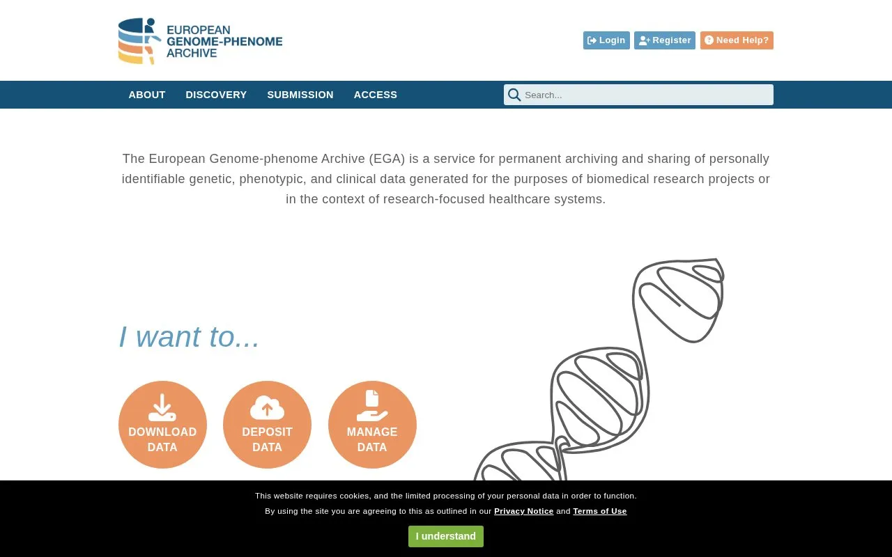 The European Genome-phenome Archive homepage screenshot