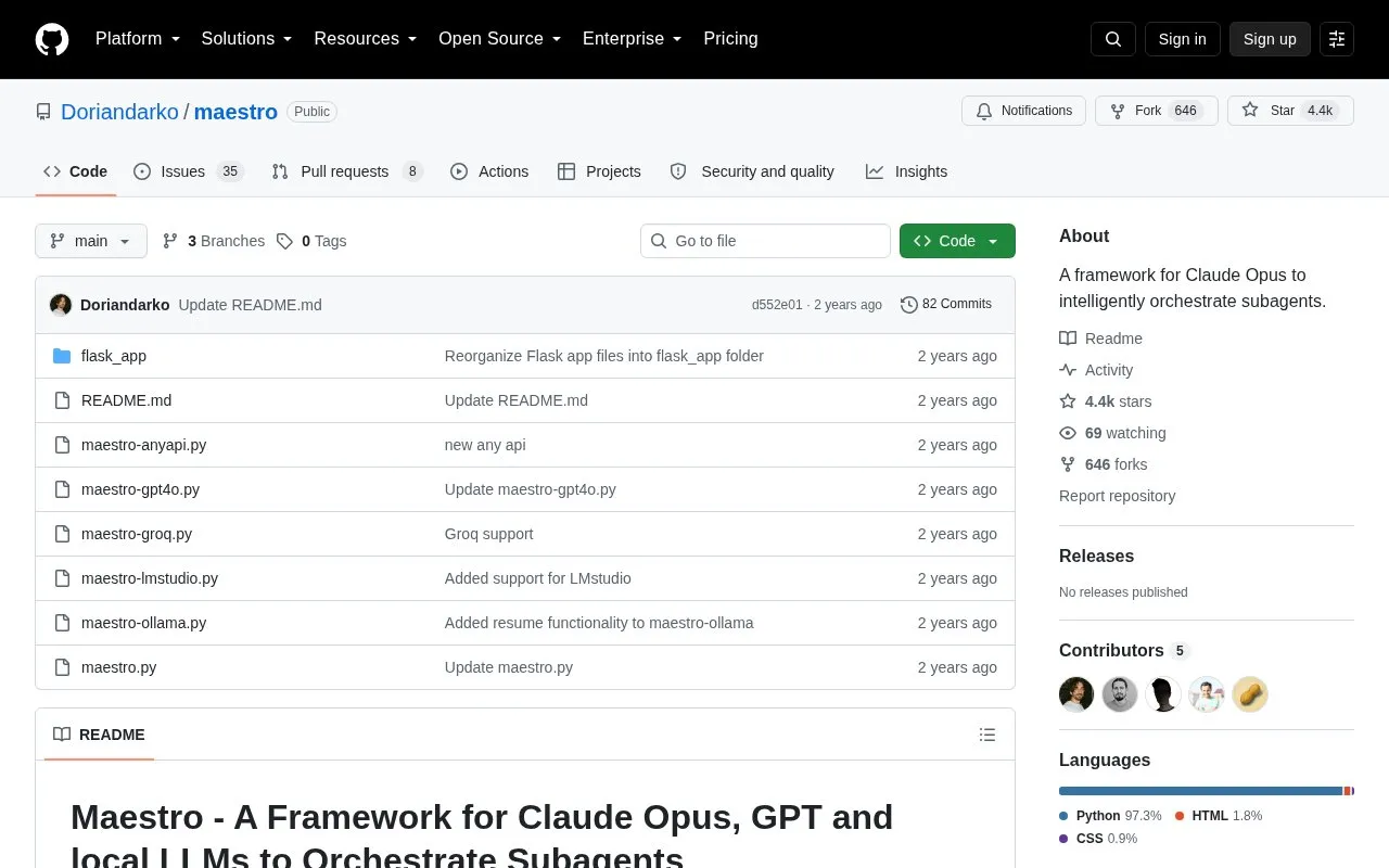 Maestro homepage screenshot