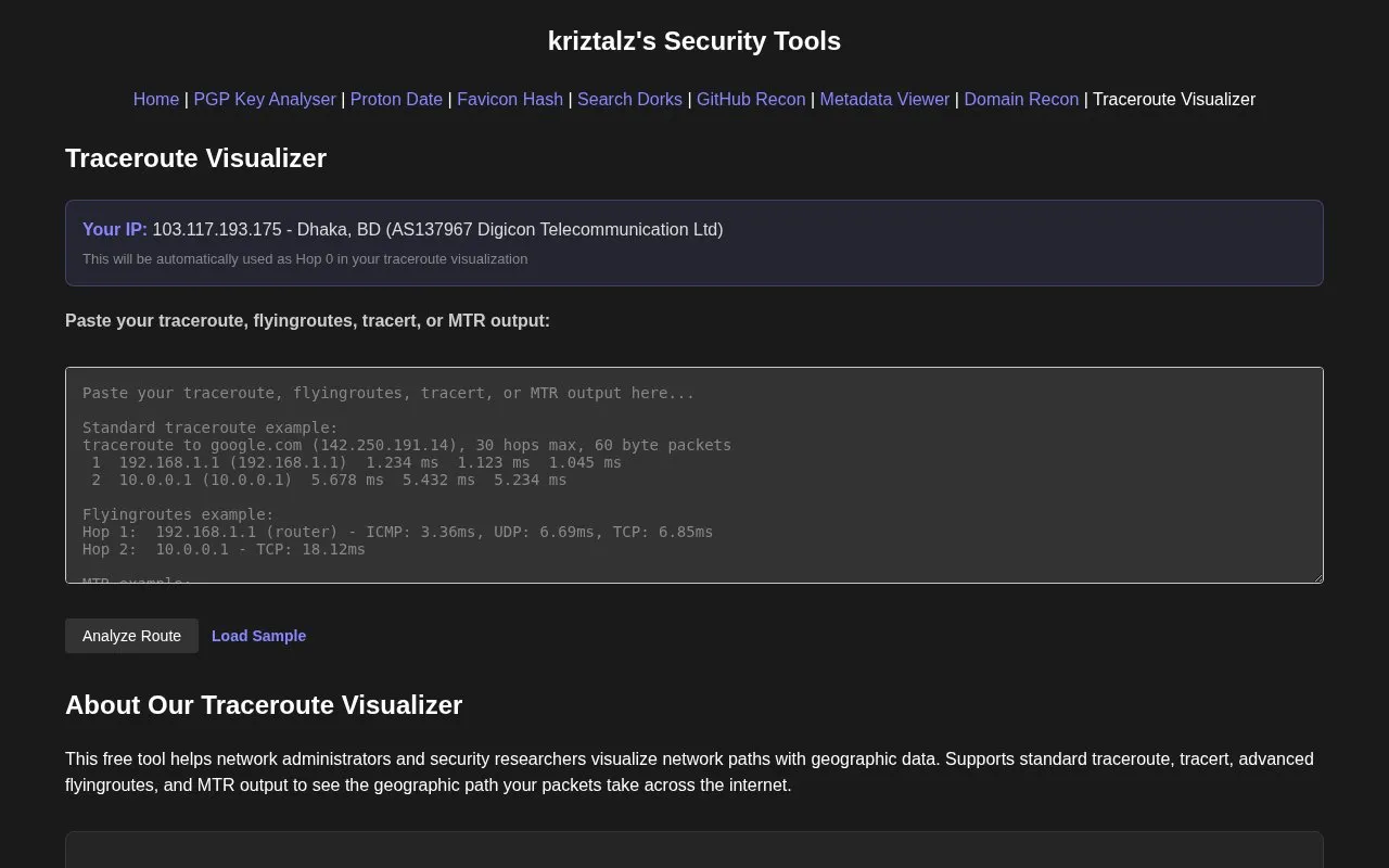 TracerouteVisualizer homepage screenshot