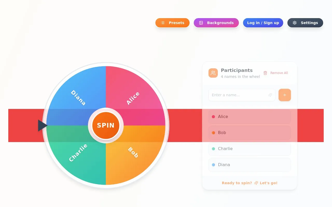 Ultimate Wheel homepage screenshot