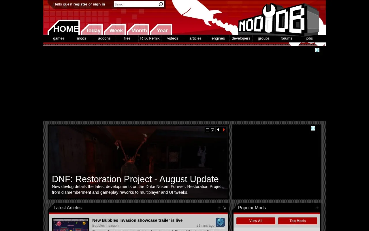 ModDB homepage screenshot