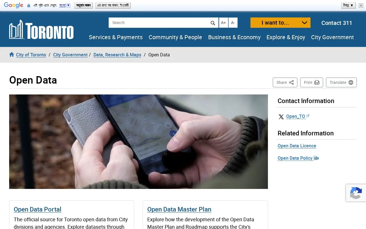 Toronto, Ontario homepage screenshot