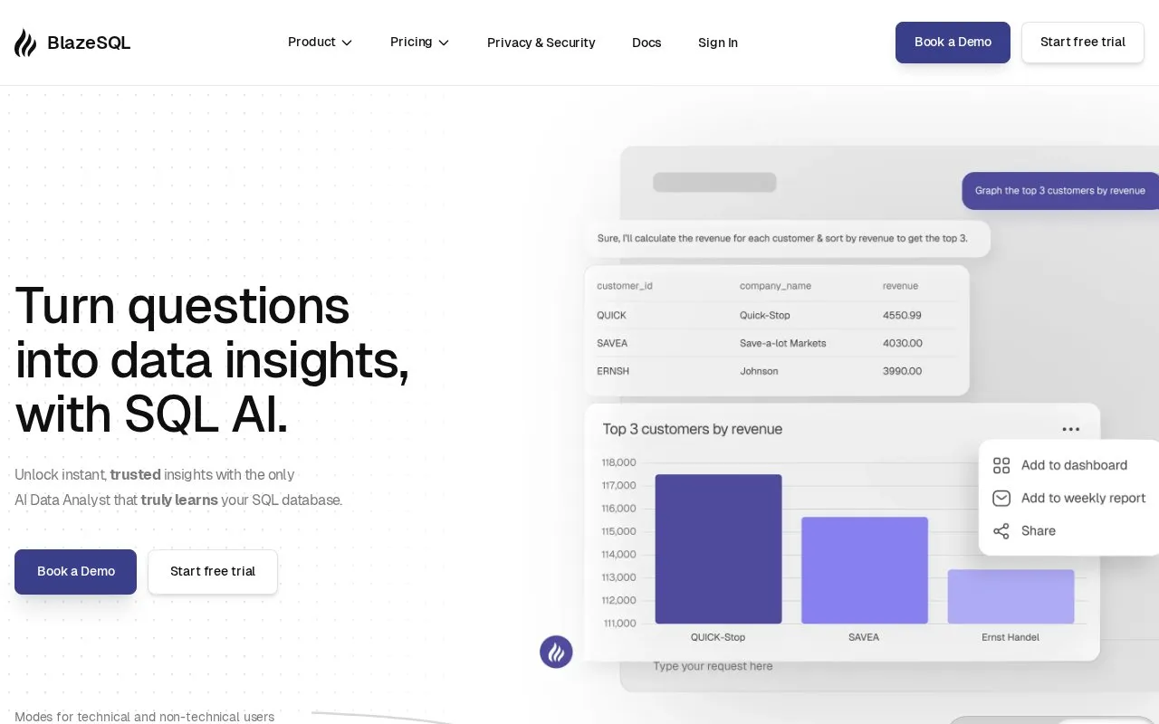 BlazeSQL homepage screenshot