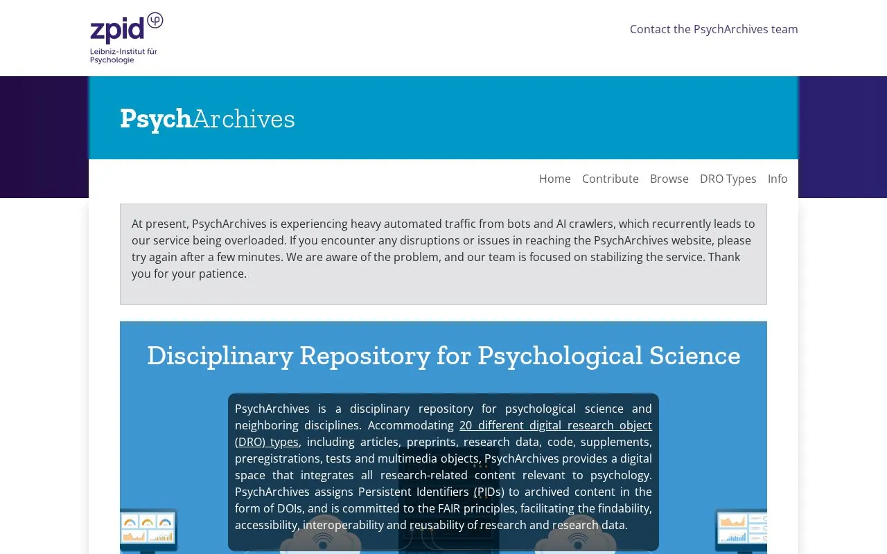 PsychArchives homepage screenshot