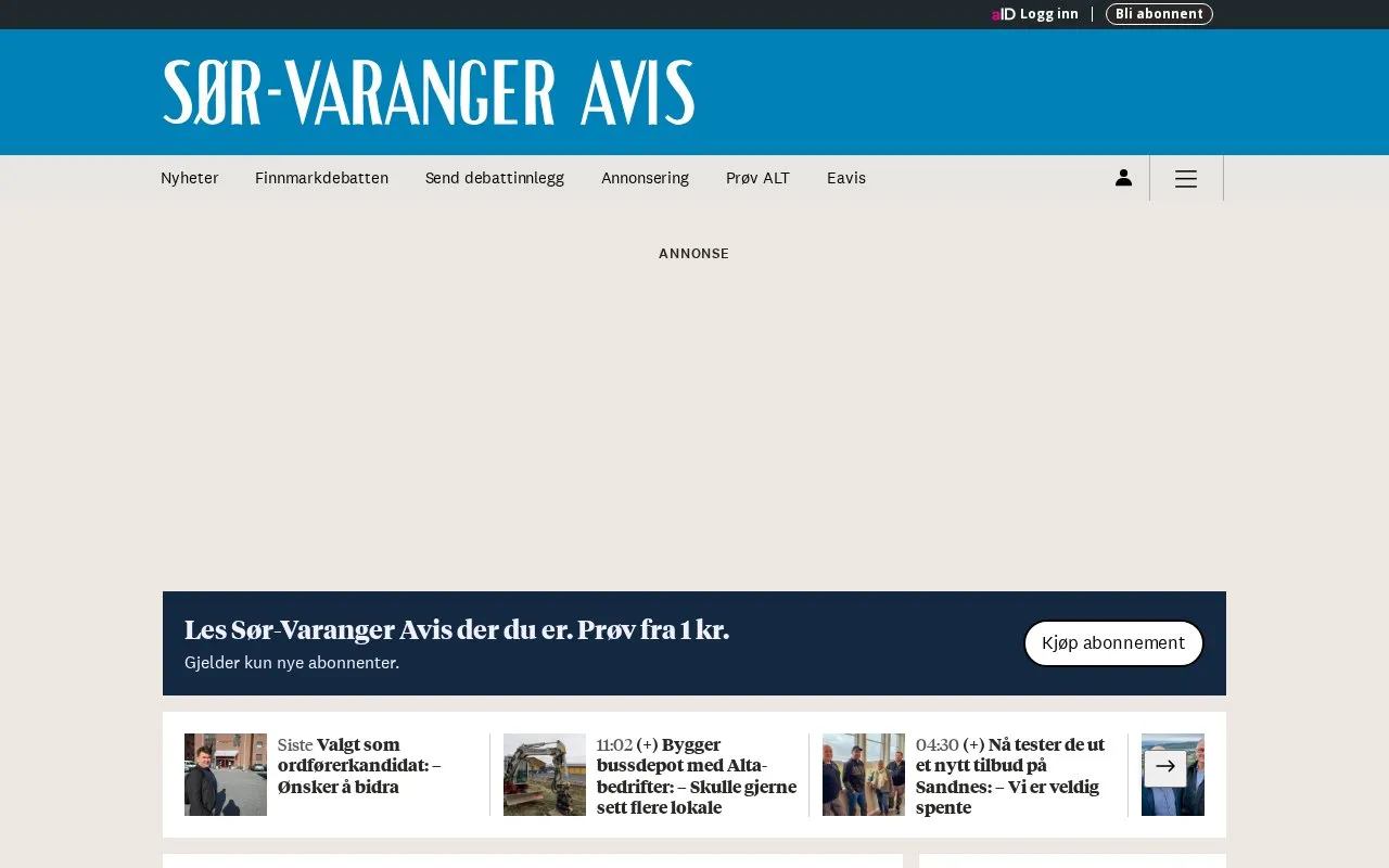 Sør-Varanger Avis homepage screenshot