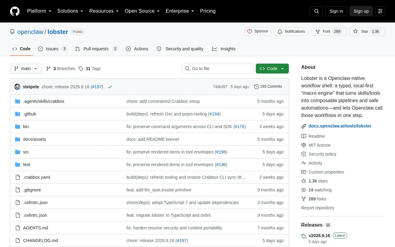 openclaw/lobster homepage screenshot