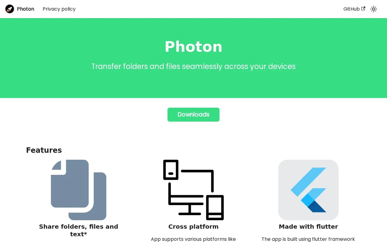 Photon homepage screenshot