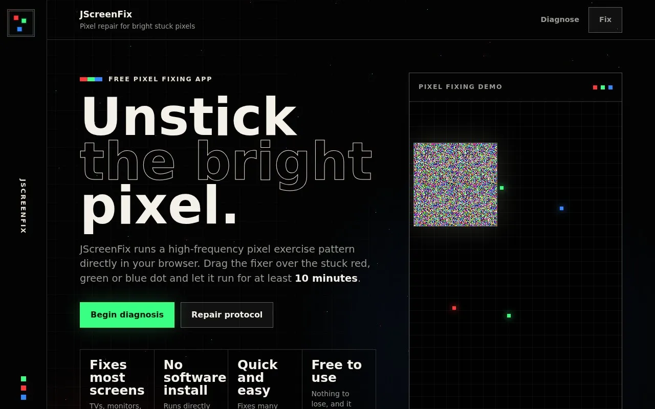 JScreenFix homepage screenshot