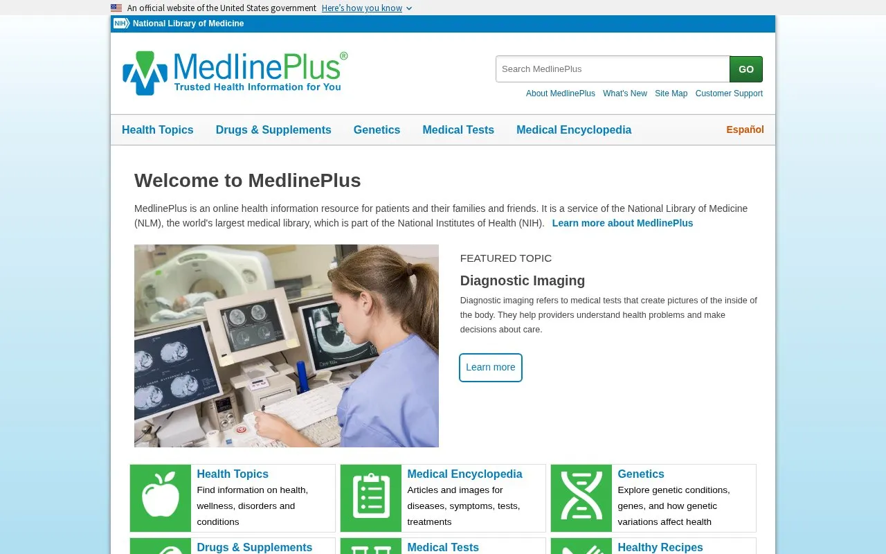 MedlinePlus homepage screenshot