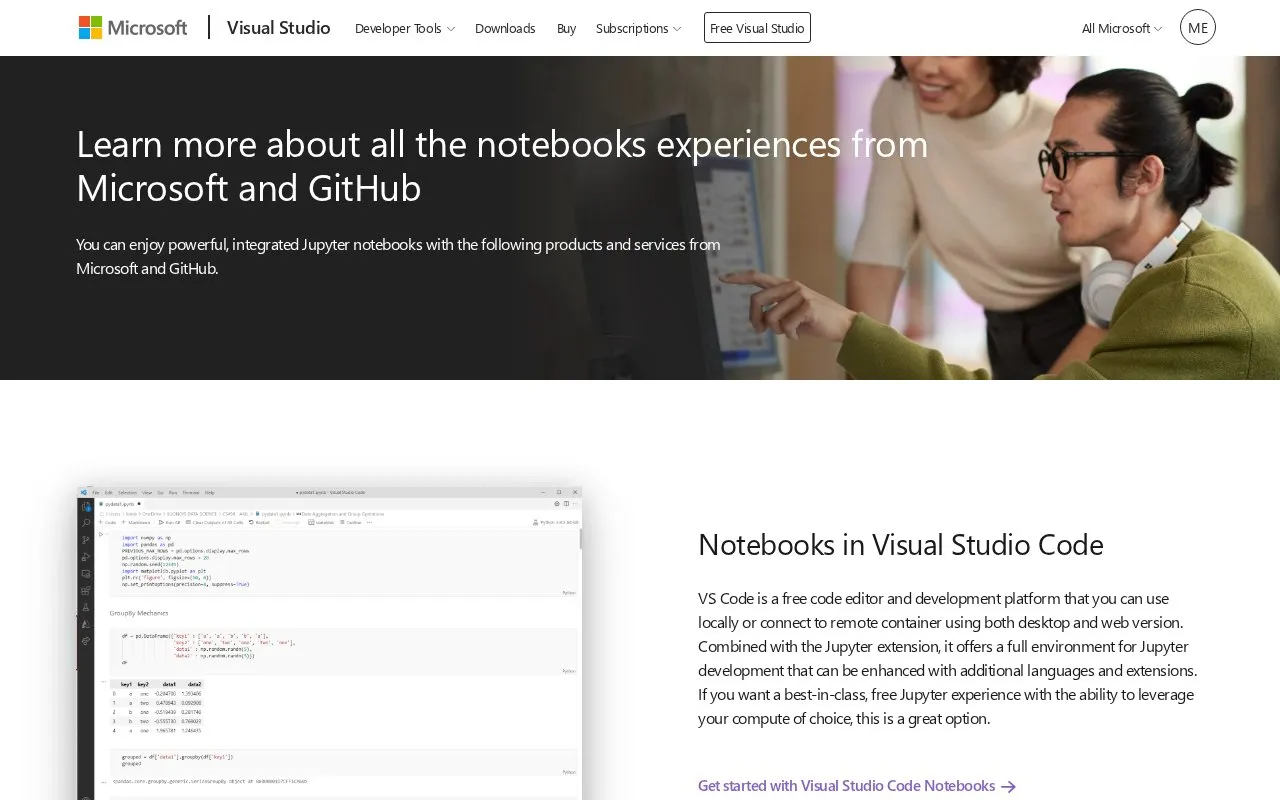 Notebooks.azure homepage screenshot
