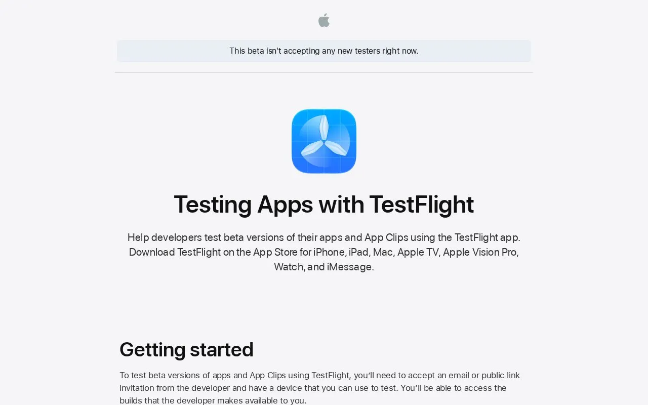 TestFlight homepage screenshot