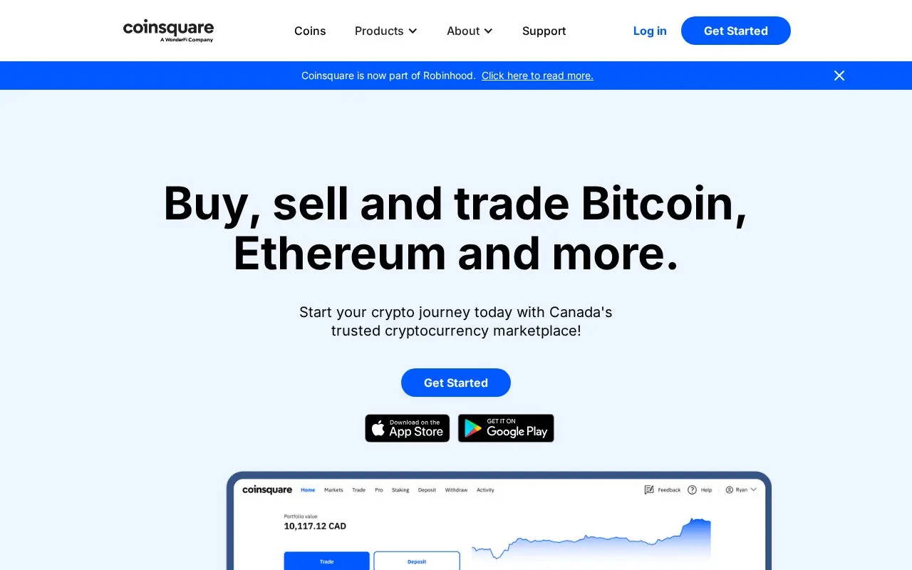 Coinsquare homepage screenshot