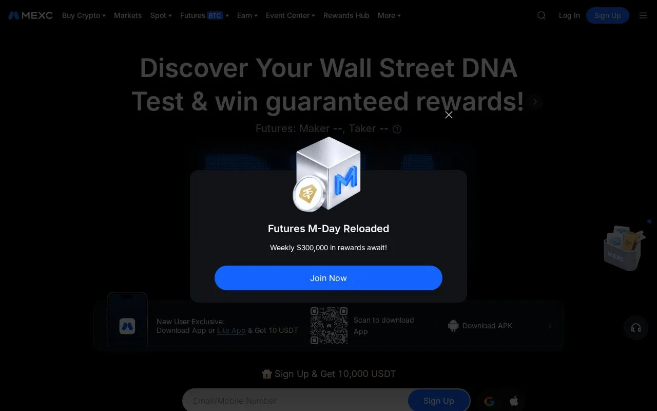 MEXC homepage screenshot