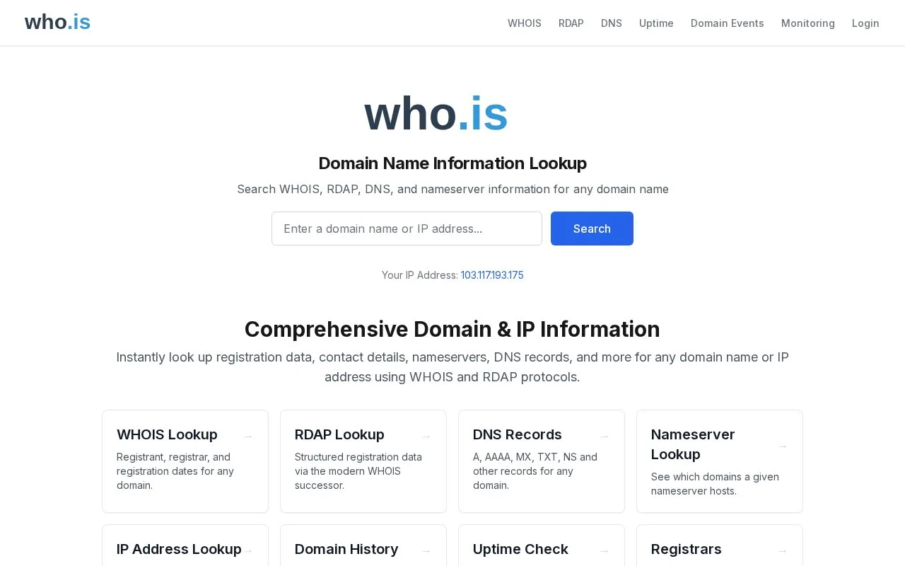Who.is homepage screenshot
