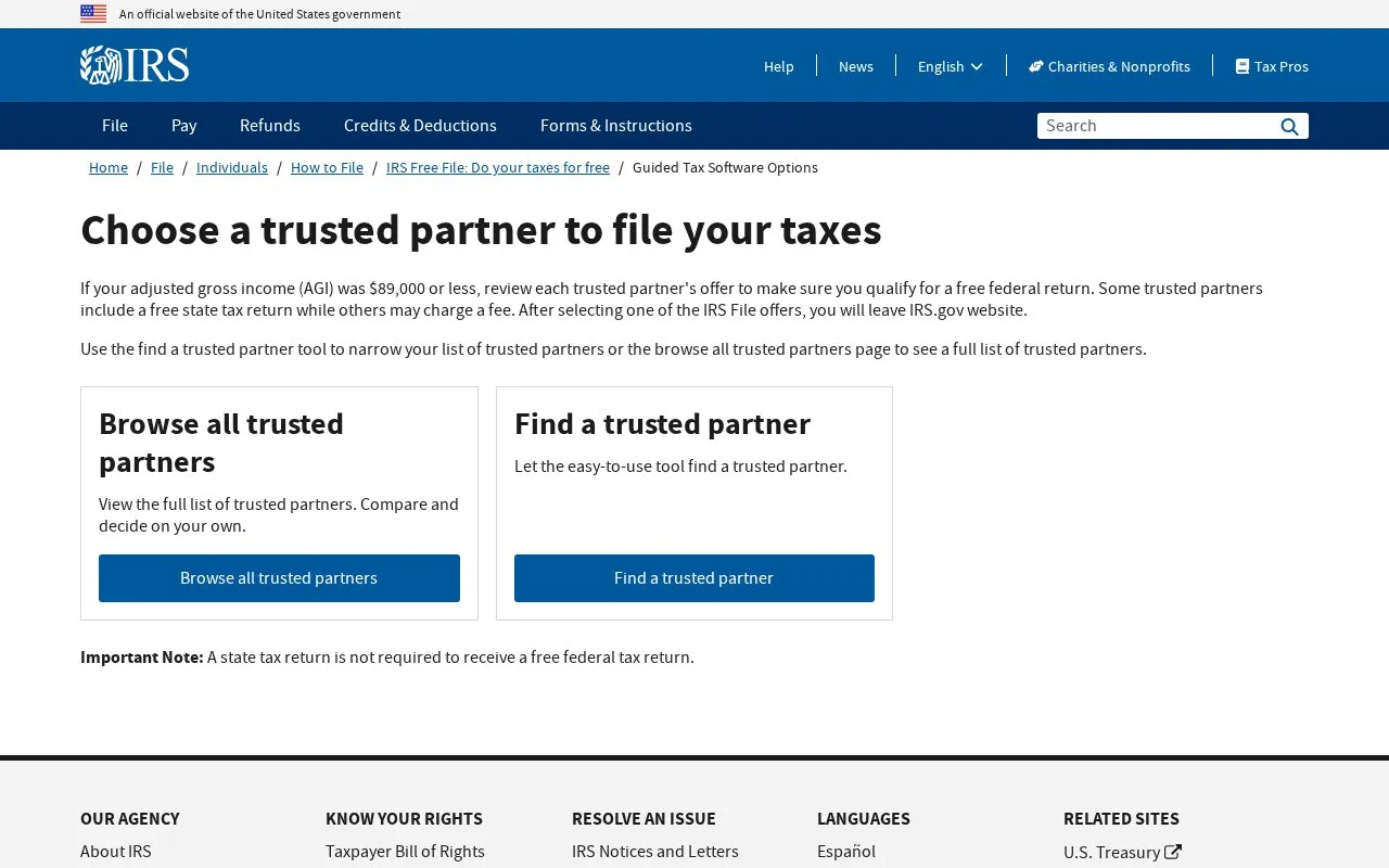 Free File homepage screenshot