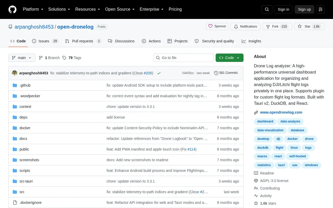 Drone Logbook homepage screenshot