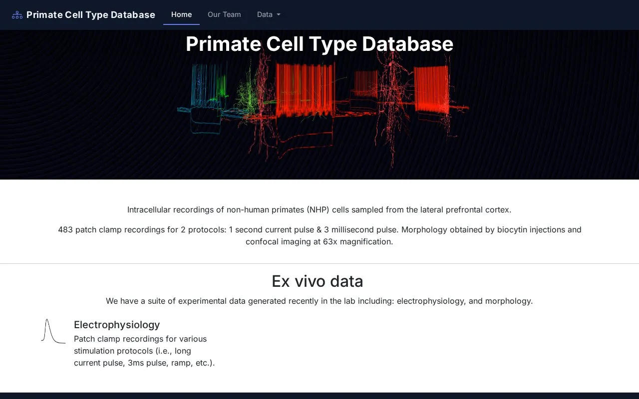 Primate Cell Type Database homepage screenshot