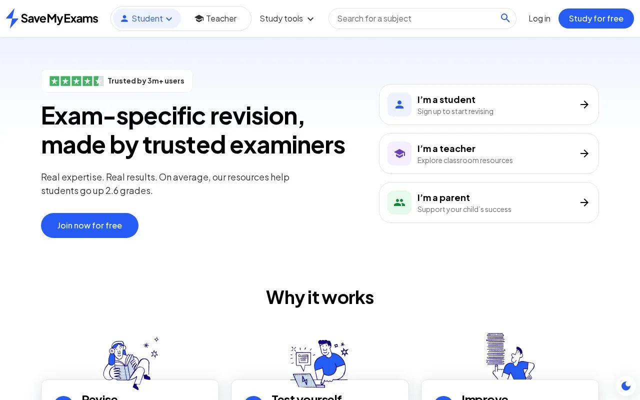 SaveMyExams homepage screenshot
