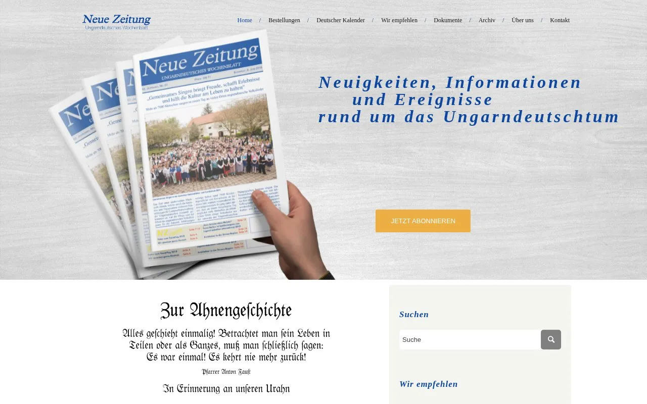 Neue Zeitung homepage screenshot